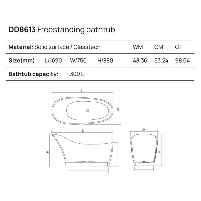 Dea Design Elegant Ванна 169x75x88см., отдельностоящая, Glasstech, прозрачная смола, цвет: Sunset R1