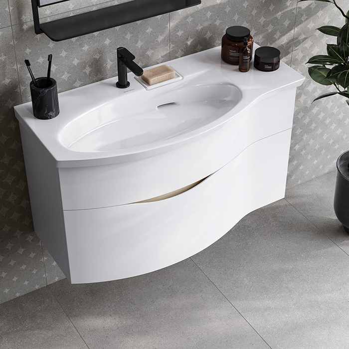 Тумба подвесная Kerama Marazzi Riva 100см, левая, с раковиной, цвет: белый матовый