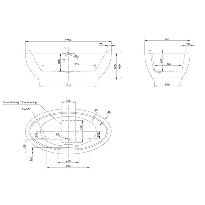 KNIEF Oval  Ванна отдельностоящая 180x95x62.5 см, без слива-перелива, цвет: белый
