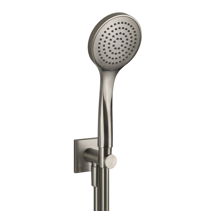Душевой гарнитур Gessi Emporio shower, состоящий из вывода воды, держателя, шланга 1,5м и лейки, цвет: Finox Brushed Nickel