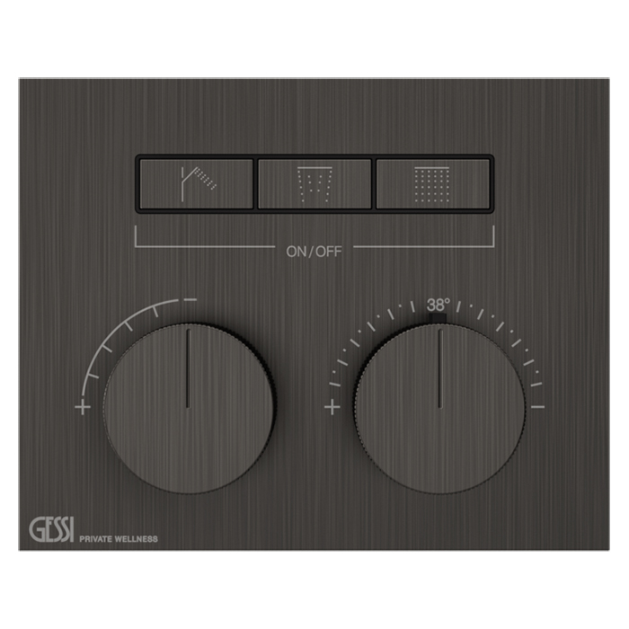 Термостат для душа Gessi Hi-Fi, с включением до 3 источников одновременно, внешняя часть, цвет: Black Metal Brushed PVD