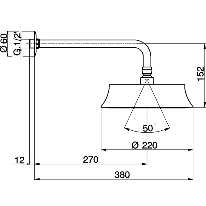 CISAL Shower Верхний душ D220 мм с настенным держателем L270 мм, цвет: хром