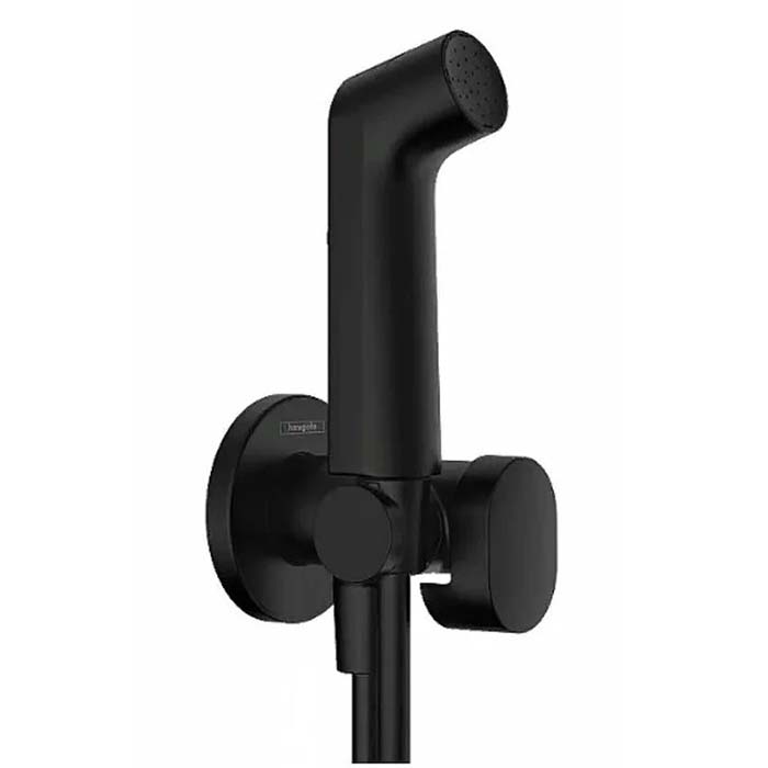 Гигиенический душ Hansgrohe, настенный, S 1 jet EcoSmart+ с запорным вентилем, цвет: черный матовый