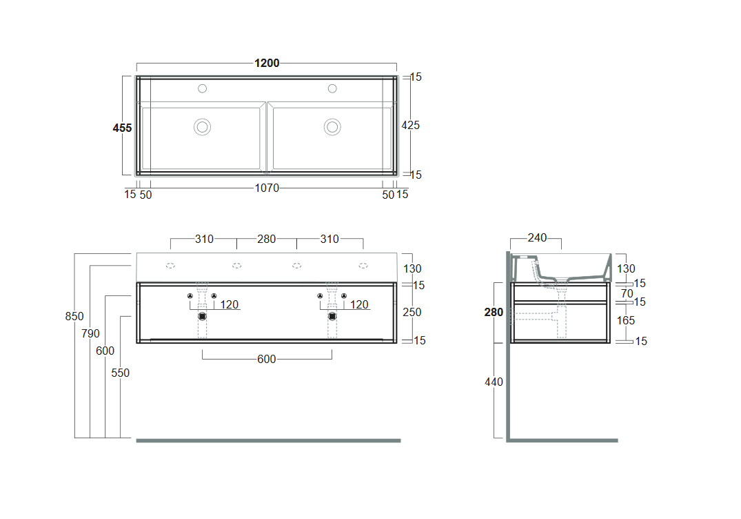 Структура Simas Agile металлическая 121x46xh28см, подвесная, для раковины с 1 отв., AG121, с 1 полкой, цвет: черный матовый