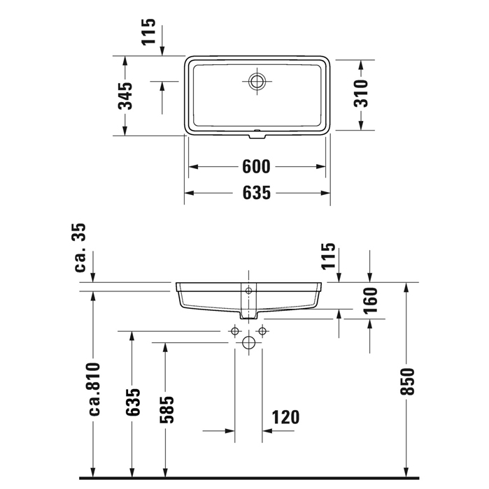 Раковина встраиваемая Duravit Vero Air 60х31см, без отв., цвет: белый