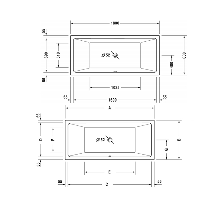 Duravit Vero Air Ванна 180x80см,  встраиваемая, с 2 наклонами для спины, цвет: белый