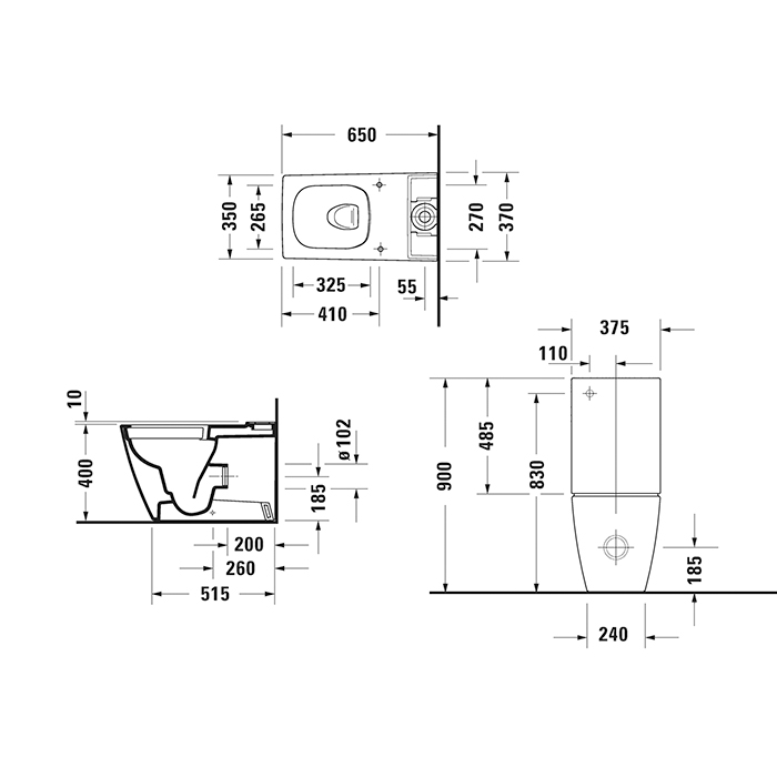 Duravit Viu Унитаз напольный 35x65см, rimless, слив универсальный, с креплением, цвет: белый
