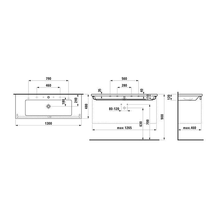 Раковина-столешница Laufen Living City Living square 130х48 см, отв по центру, цвет: белый