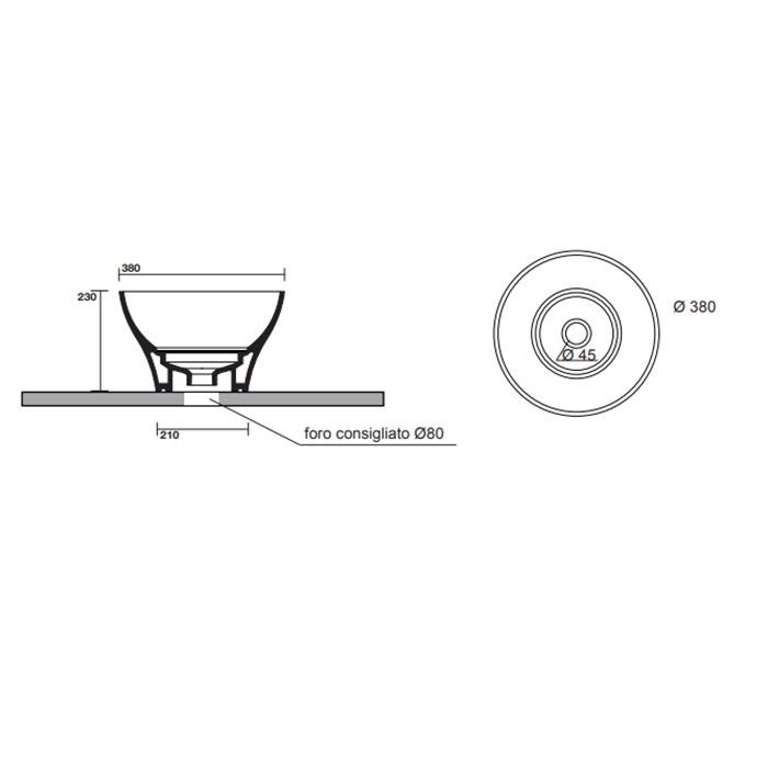 Kerasan Deco Hurricane Раковина 40x23 см, без отв., цвет: белый