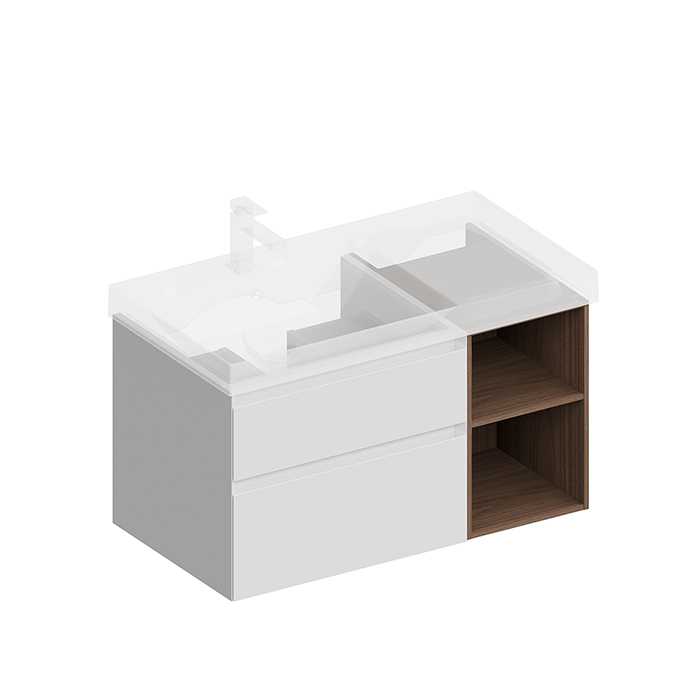 Kerama Marazzi Cubo Тумба подвесная 90см, левая, цвет: белый матовый / орех