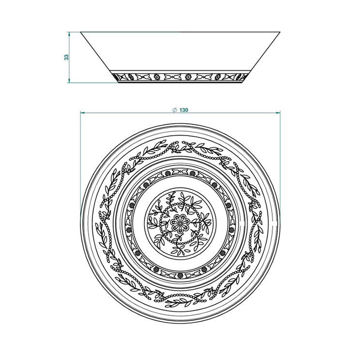 THG MARQUISE NOIR DECOR OR Блюдо керамическое ø130 мм, настольное, декор черный/золото, цвет: белый