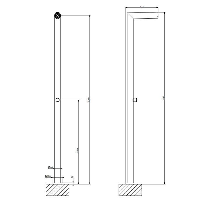 Душевая стойка Gessi Outdoor, для установки на улице, напольная, на 1 выход, без ручки и верхнего душа, цвет: Steel Brushed