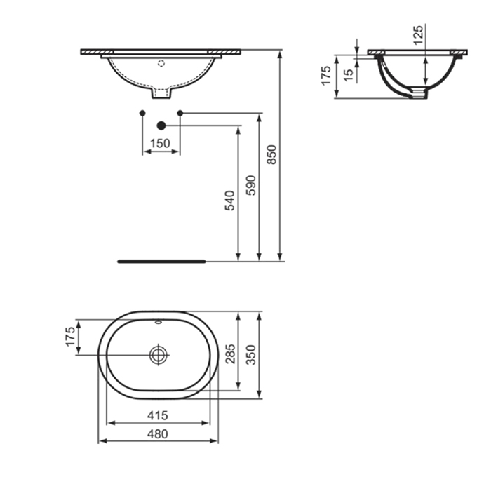 Ideal Standard Connect Раковина 48x35см., встраиваемая снизу, без отв., цвет: белый
