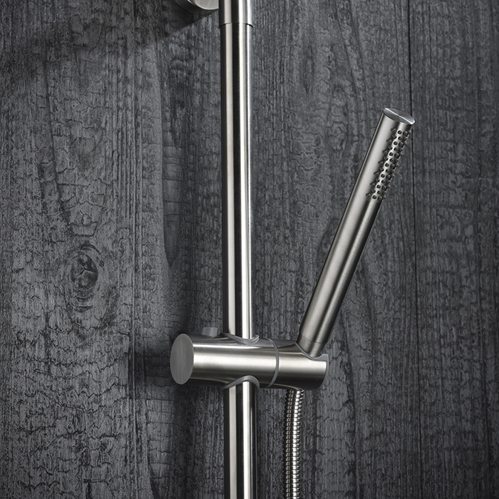 Newform X-STEEL 316 Душевая стойка с термо смес., верхний душ 25см, ручной душ, шланг 150 см, цвет: нержавеющая сталь