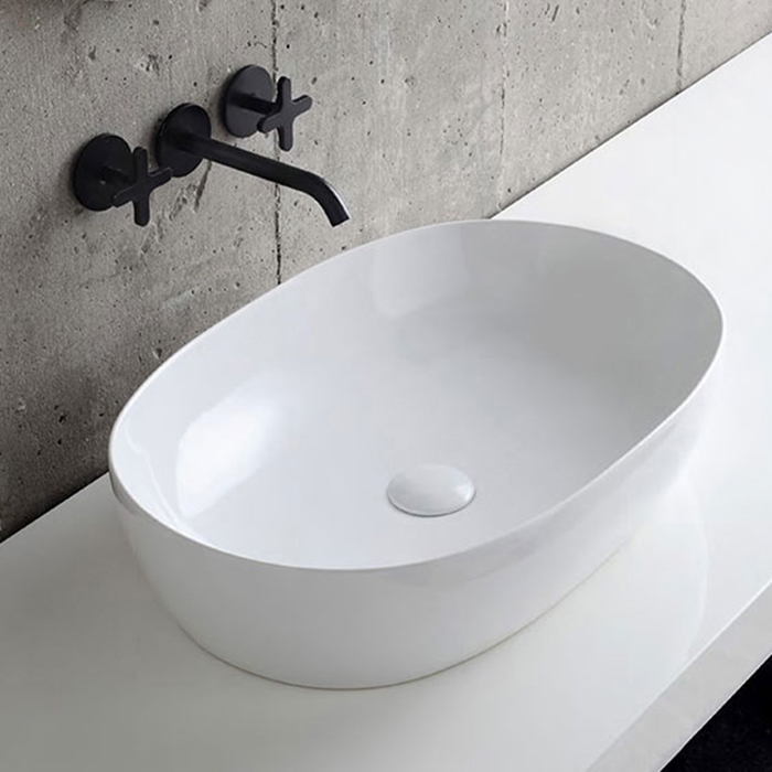 Azzurra Elegance Circle Раковина накладная, 60x40xH14 см, без отв., без перелива, цвет: Bianco lucido