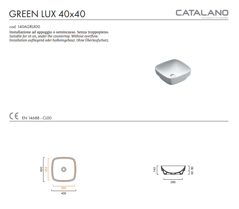 Раковина Catalano Green 40x40 140AGRLX00