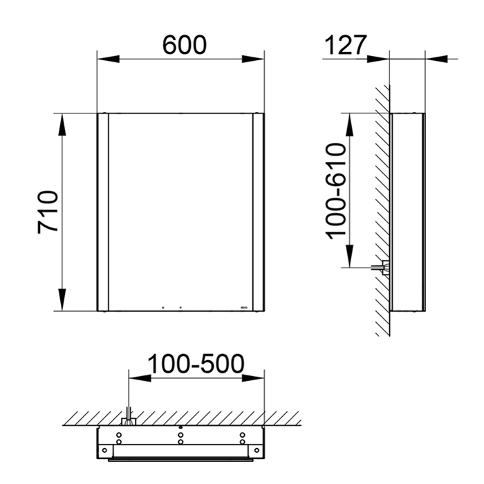 Keuco Somaris Зеркальный шкаф, 60x71x12.8см 1дверный-двустор. зеркало, P 44 c плавным закр. дверцы, корпус: алюминий серебристый