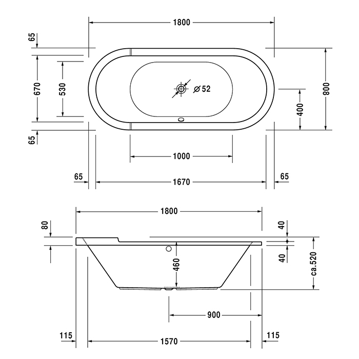 Duravit Starck Ванна 180x80x52см, гидромассажная, встраиваемая, с двумя наклонами для спины, с ножками и сливом-переливом, цвет: белый