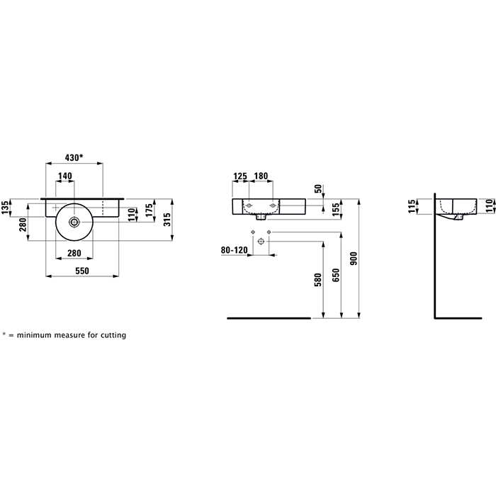 Laufen VAL Раковина с полкой 55x31.5x11.5см, с 1 отв., Dx, цвет: белый