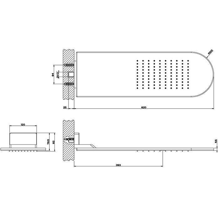 Душевая головка для настенного крепления Gessi Shower316 62х20см, цвет: Black XL