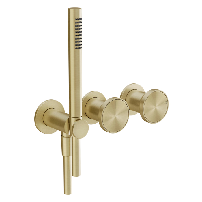 Смеситель для ванны встраиваемый Gessi Origini на 2 выхода, с ручной лейкой, цвет: Brushed Brass PVD (внешняя часть)