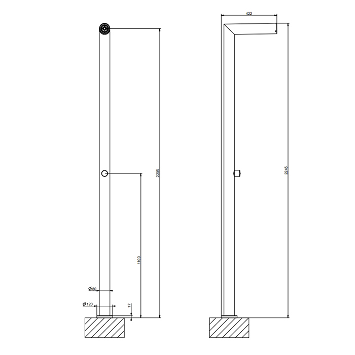 Душевая стойка Gessi Outdoor, для установки на улице, напольная, на 1 выход, без ручки и верхнего душа, цвет: Black XL