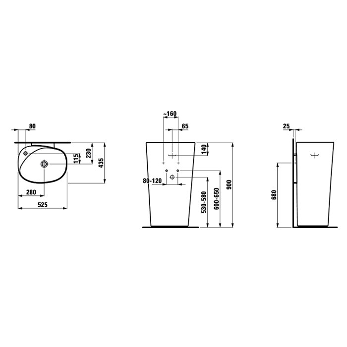 Laufen Palomba Раковина 52.5х43.5х90 см, 1 отв., напольная, покрытие LCC, цвет: белый
