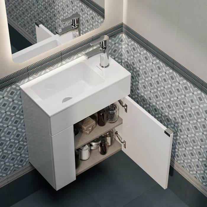 Kerama Marazzi Lato Тумба подвесная с раковиной, 49.5х27х55см, с дверцей, цвет: белая глянцевая