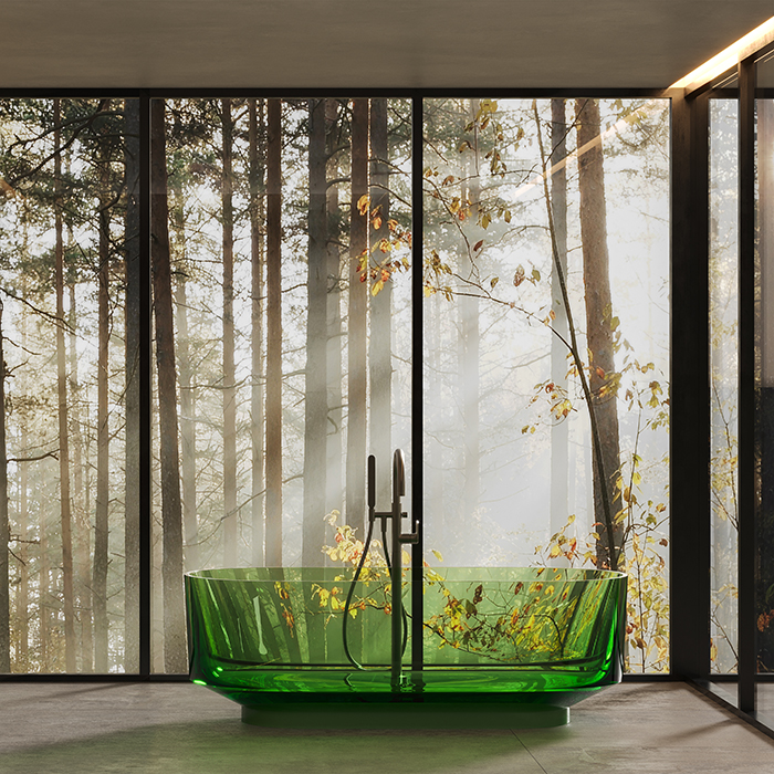Dea Design Shadow Ванна 170х72х56см, отдельностоящая, Glasstech, прозрачная смола, цвет: Emerald R3