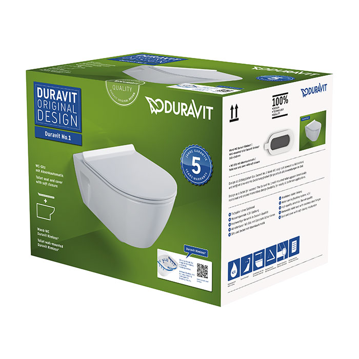 Duravit No.1 Унитаз подвесной 54х36см, безободковый, сиденье микролифт, цвет: белый