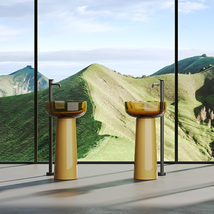 Dea Design Pedestal Basin Раковина 48х48х88см, напольная, без отв., Glasstech, прозрачная смола, цвет: Sunset R1