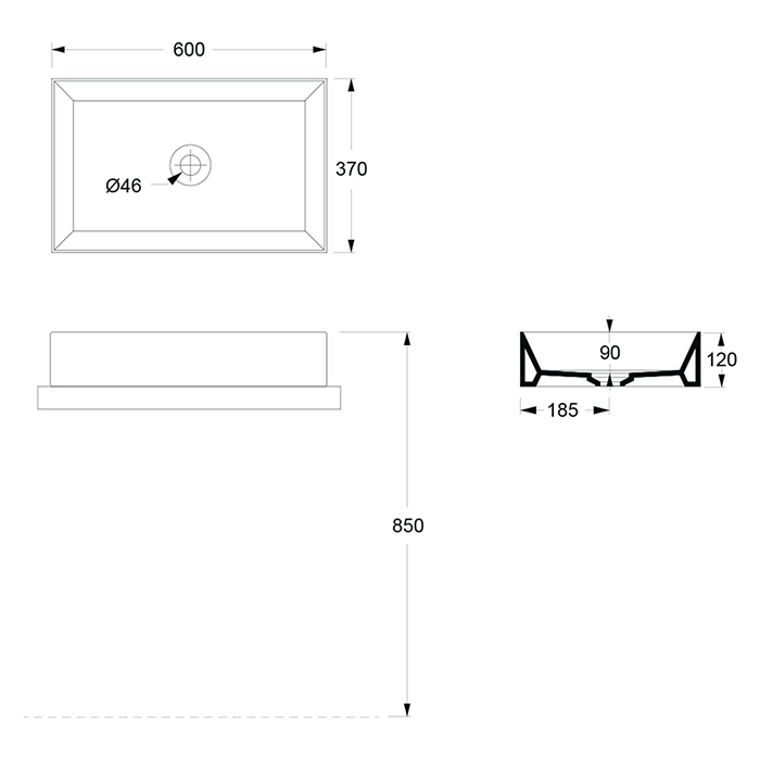 Alice Spy Rectangular Раковина 60x38х12см, накладная, без отв., цвет: чёрный матовый