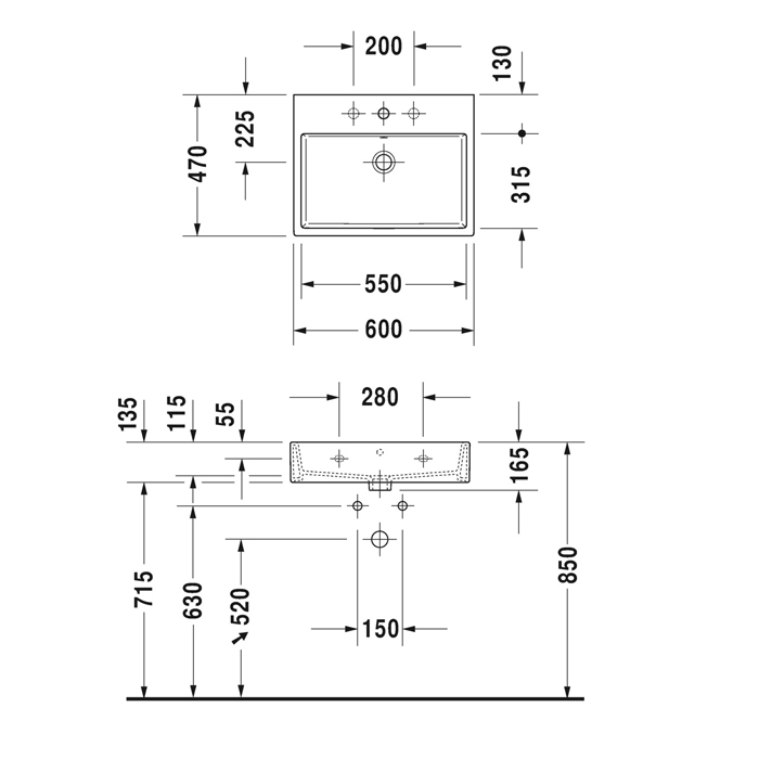 Раковина Duravit Vero Air 60х47см, подвесная, без перелива, с 3 отв. цвет: белый