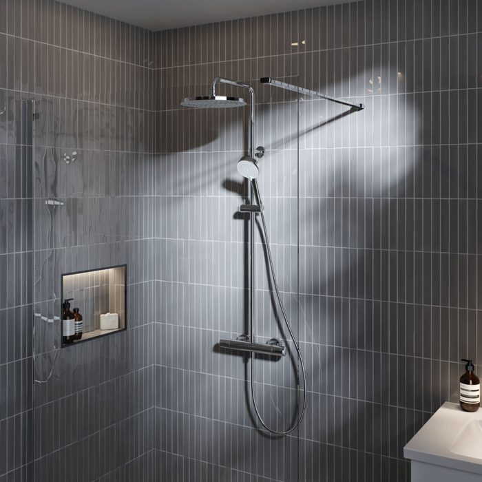 Ideal Standard Ceratherm T25 Душевая стойка, с термостатическим смесителем, ручным душем и шлангом, корпус Coolbody, руч. душ: 2 режима, верх. душ: 25см., цвет: хром