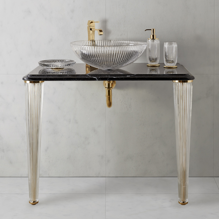 3SC Elegance Консоль ELEGANCE 90х54хh97см с раковиной EL11, топ-мрамор grigiobardiglio, сифон, напольная, цвет: золото 24к. Lucido