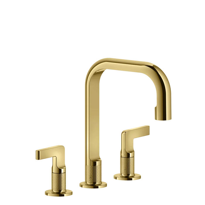 Смеситель для раковины Gessi Inciso на 3 отв., с донным клапаном, цвет: золото