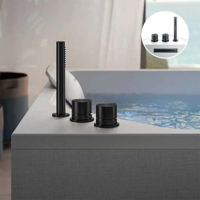 Jacuzzi Lisa Смеситель для ванны Onira, водопад, ручной душ, цвет: Gunmetal Black (PVD)