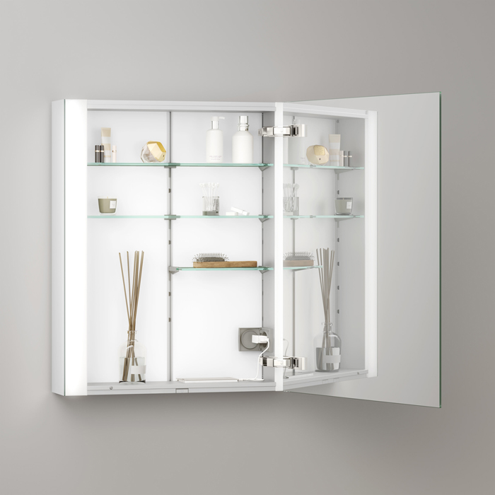 Keuco Somaris Зеркальный шкаф, 60x71x12.8см., 1-дверный-двустор. зеркало, IP 44 c плавным закр. дверцы, корпус: алюминий серебристый цвет: