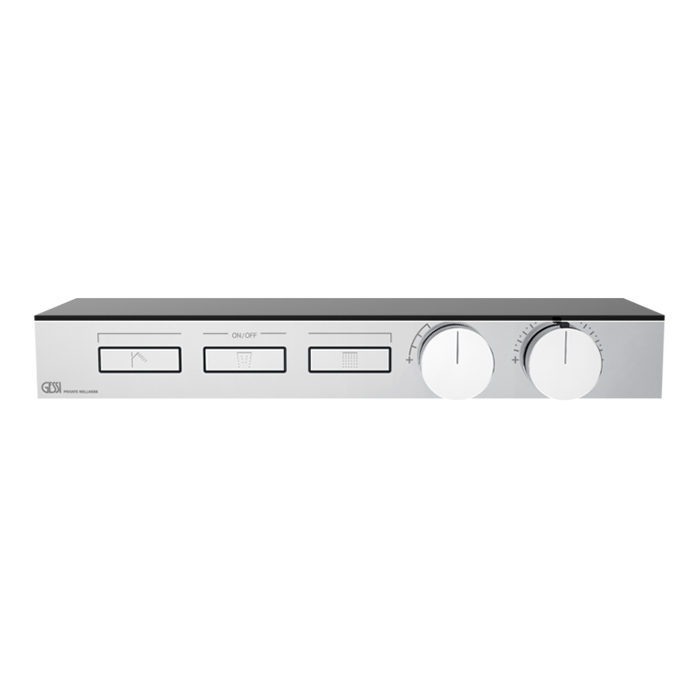 Термостат для душа Gessi Hi-Fi, с вкл. до 3 источников одновременно, с полкой из черного мат. стекла, внешняя часть, цвет: хром
