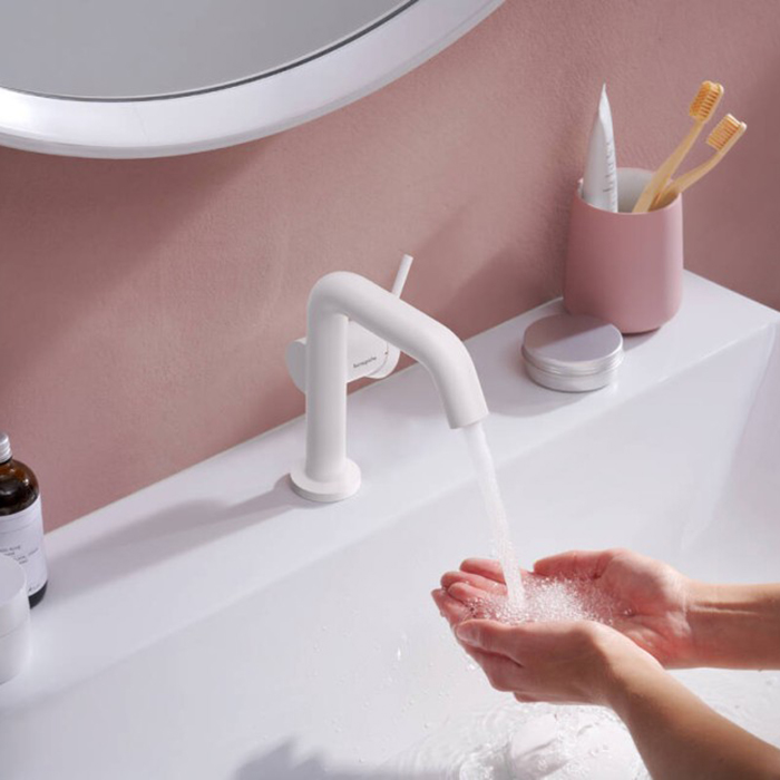 Hansgrohe Tecturis S Смеситель для раковины, 1 отв., с донным клапаном Push-Open, цвет: белый матовый