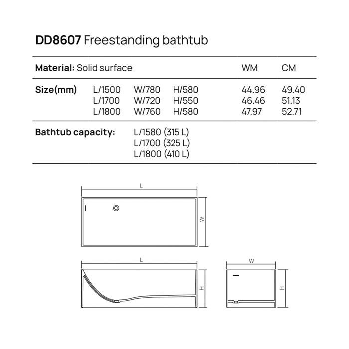 Dea Design Modern Ванна 158х68х58см., отдельностоящая, Solid Surface, цвет: White №18