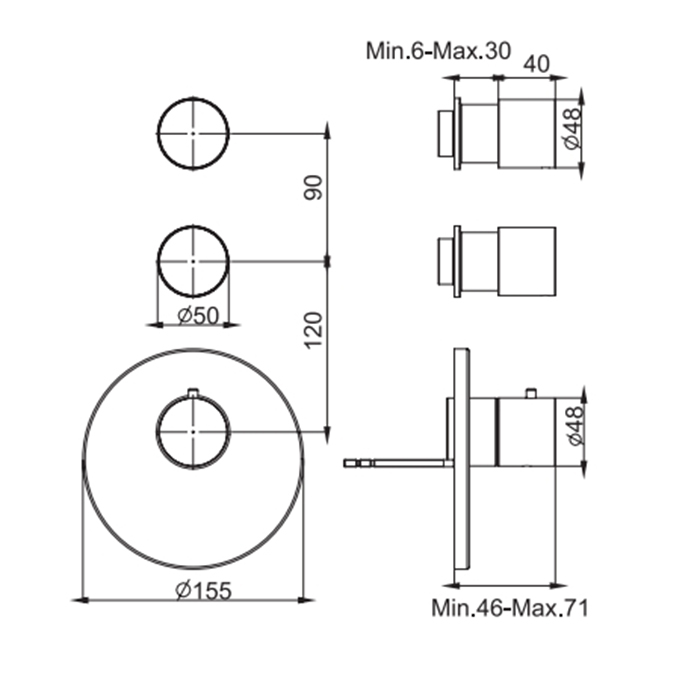 Смеситель для душа встроенный Fima Carlo Frattini Spillo Steel F3083X2INOX, термостатический, 2 запорных вентиля, внутренняя часть (F2462) в комплекте, цвет: INOX