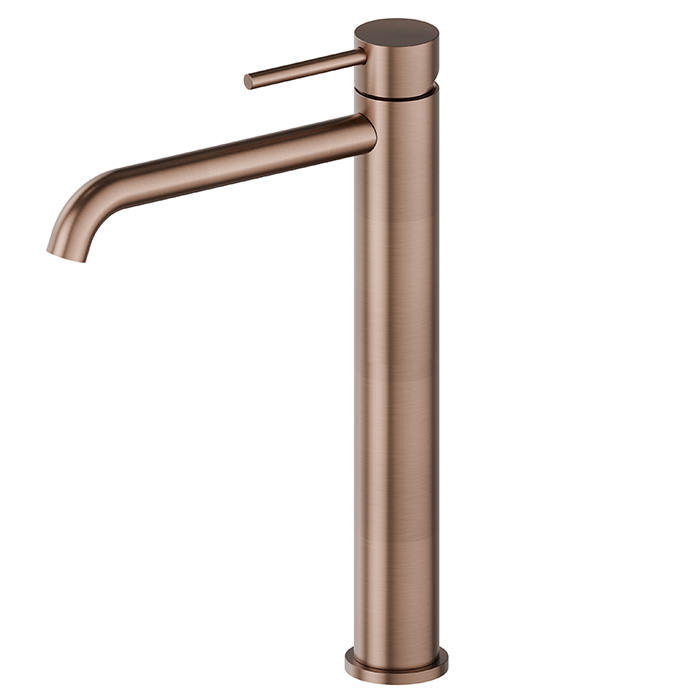 Смеситель для раковины Newform X-STEEL 316 на 1 отв., высокий, без донного клапана, излив 19см, цвет: PVD Brushed copper bronze