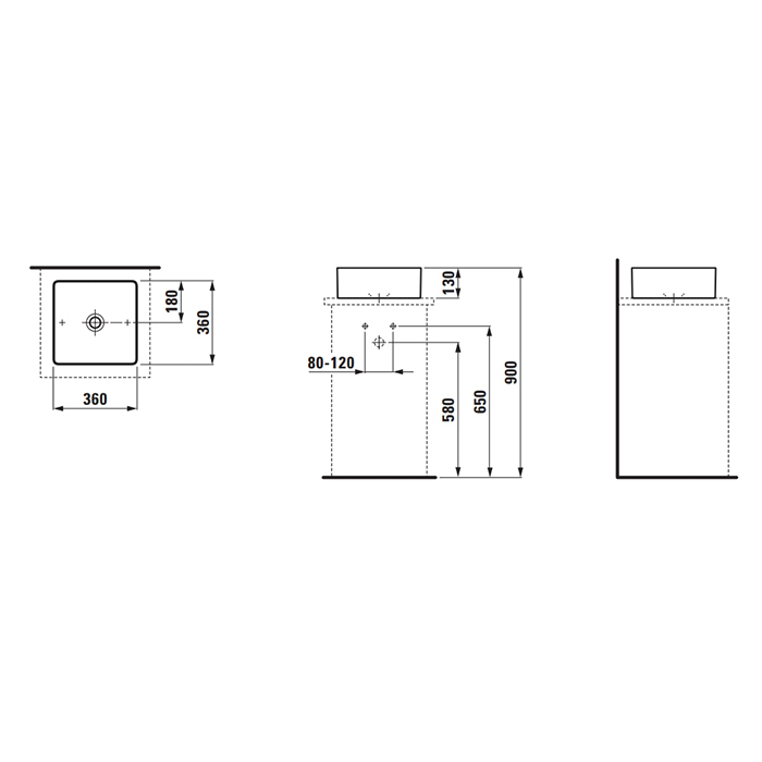 Laufen Living Square Раковина накладная 36x36x13см, без отв., без перелива, цвет: белый