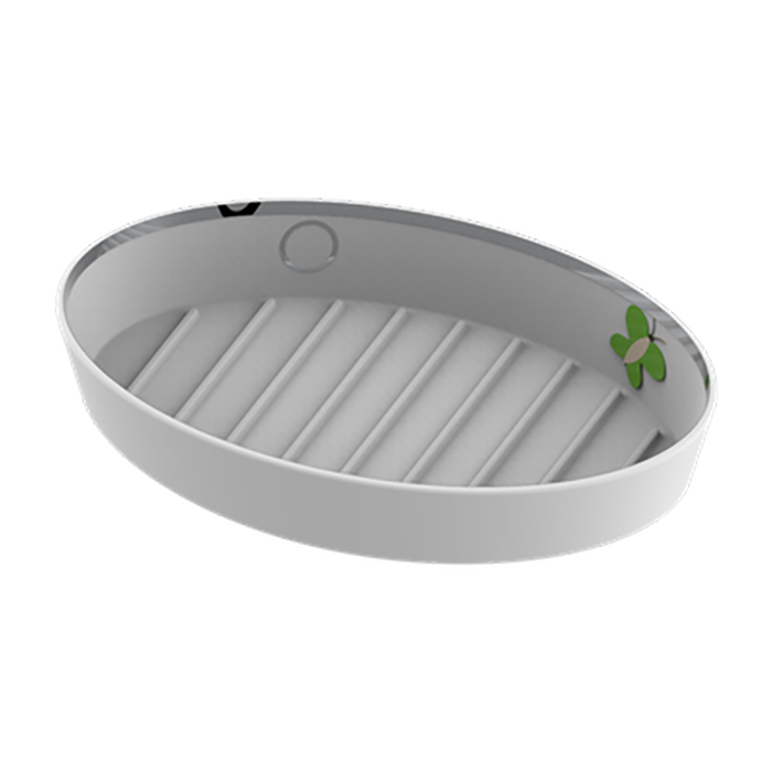 THG CAPUCINE VERT DECOR PLATINE Мыльница керамическая, настольная, декор платина/зеленый, цвет: белый