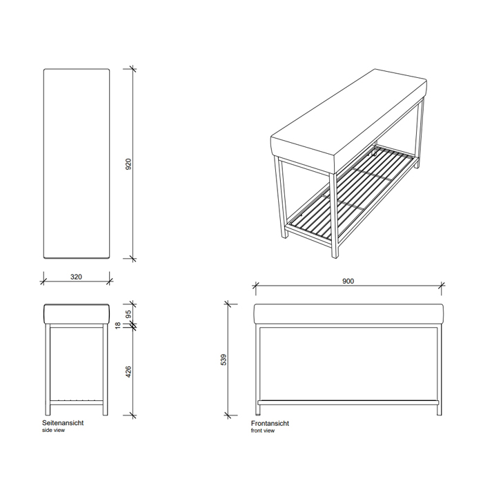 Decor Walther DW 67 Скамья с полочкой 90x30x52см, напольная, цвет: хром / черный