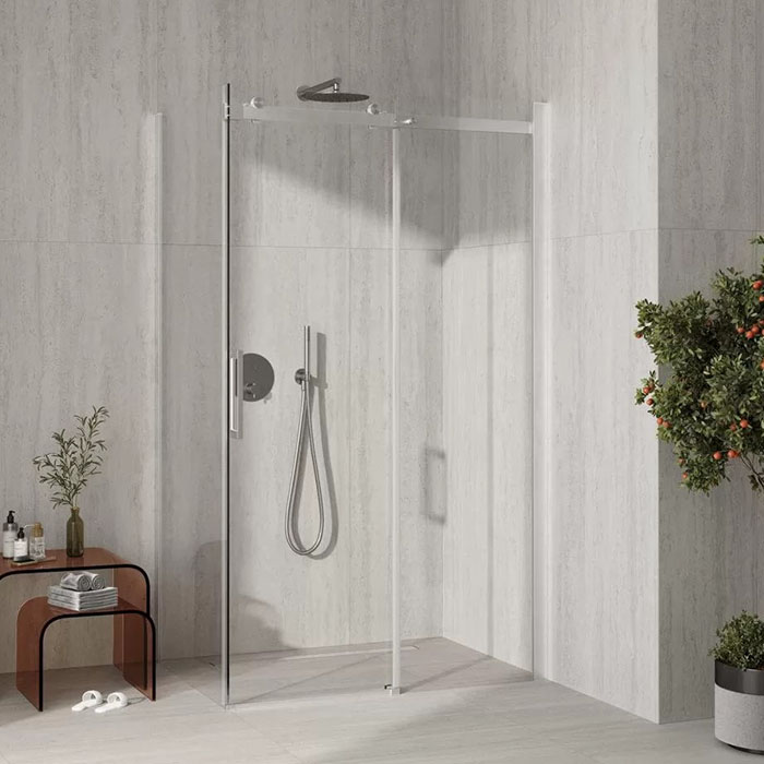 Kerama Marazzi Cristallo Душевая дверь 140х210см, раздвижная с функцией soft close, цвет: брашированный никель