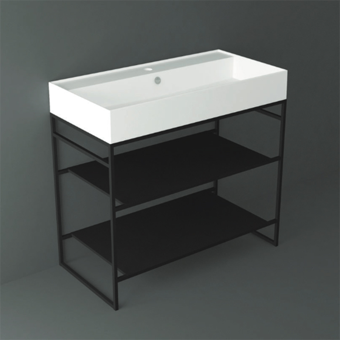 Структура Simas Agile металлическая 91x46xh72см, напольная, для раковины с 1 отв., AG91, с 2 полками, цвет: черный матовый
