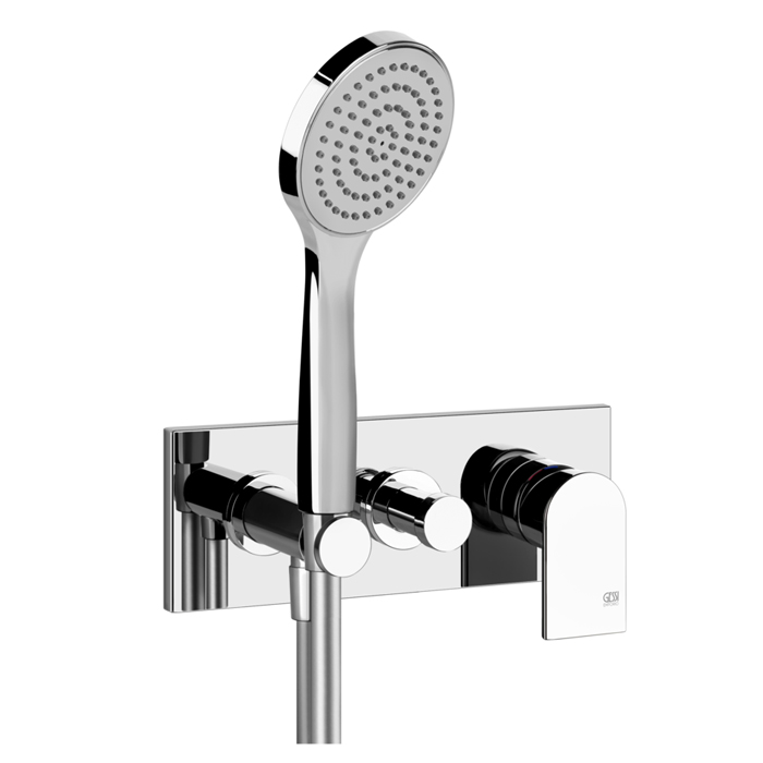 Смеситель для душа Gessi Emporio Via manzoni, встраиваемый, на 2 позиции с переключателем, с подводом воды и держателем лейки, душевой лейкой и шлангом, цвет: хром