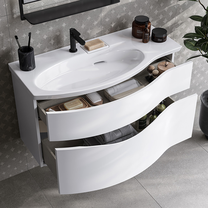 Тумба подвесная Kerama Marazzi Riva 100см, левая, с раковиной, цвет: белый матовый